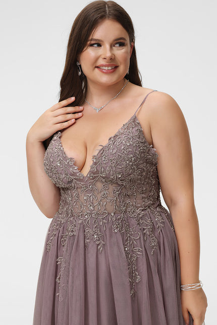 Robe Dentelle Longue Mauve Élégante - gallery 8