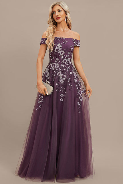 Robe Dentelle Soirée Violette Tulle - gallery 4