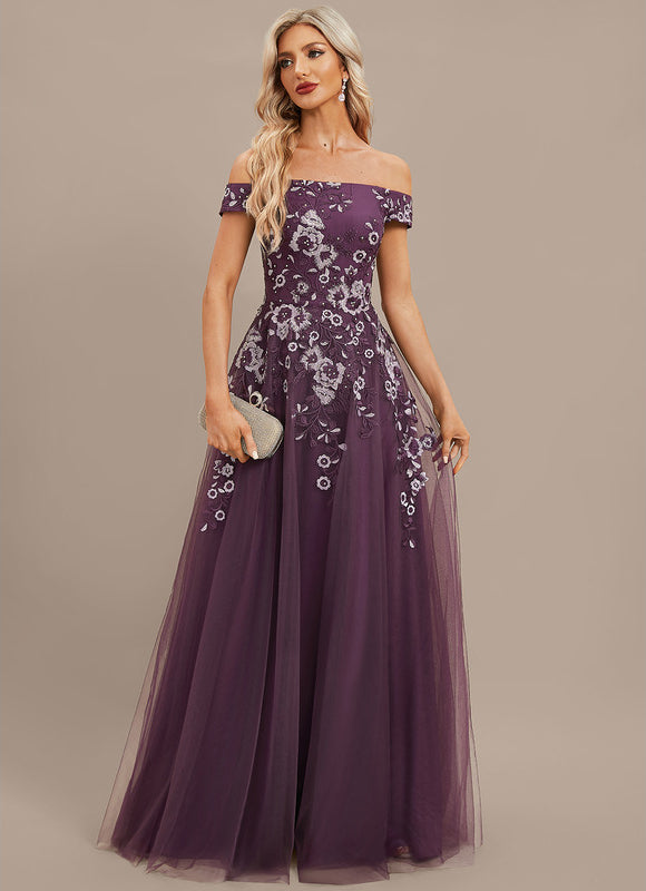 Robe Dentelle Soirée Violette Tulle - gallery 4