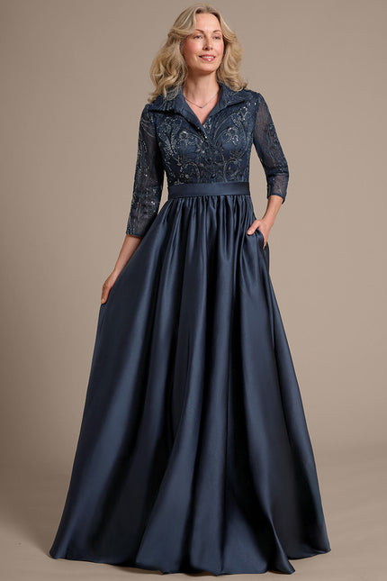 Robe Dentelle Satin Bleu Marine - gallery 4