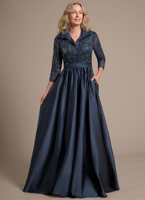 Robe Dentelle Satin Bleu Marine - gallery 4