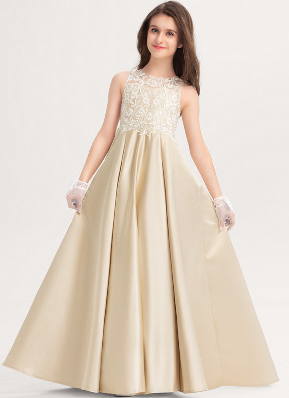 Robe Dentelle Satin Beige - gallery 1