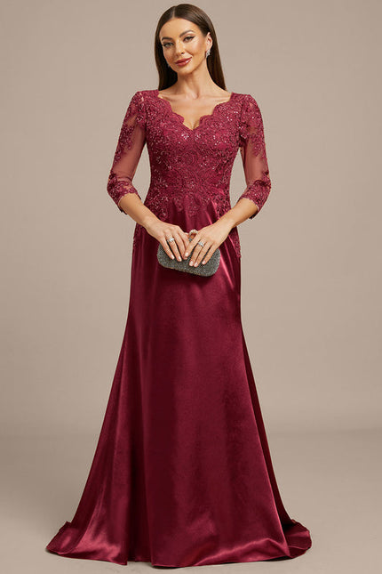 Robe Dentelle Satin Bordeaux Élégante - gallery 1