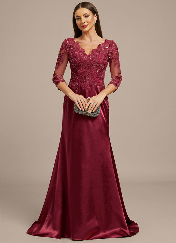 Robe Dentelle Satin Bordeaux Élégante - gallery 1