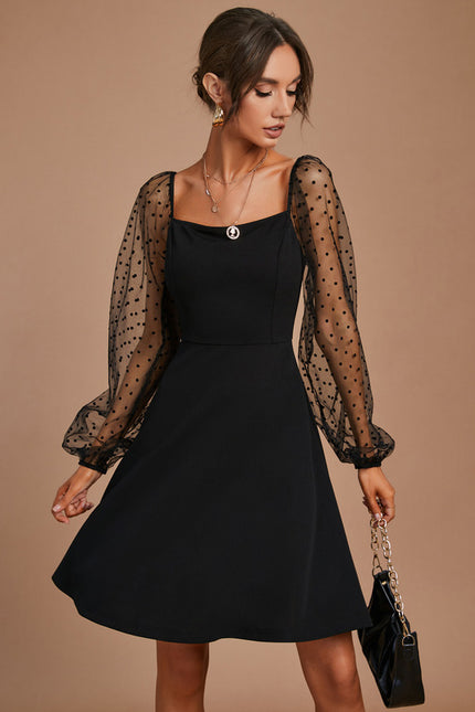 Robe Dentelle Noire À Manches Bouffantes