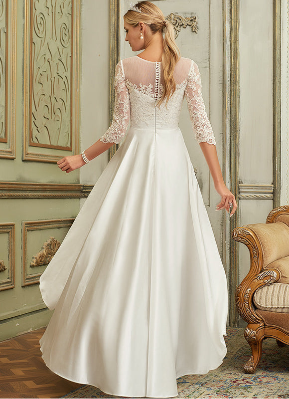 Robe Dentelle Asymétrique Satinée - gallery 3