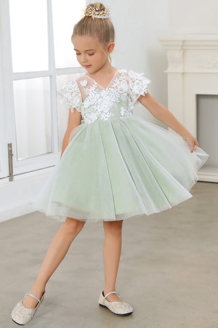Robe Dentelle Tulle Vert Pâle - gallery 1