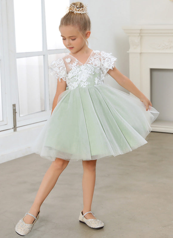 Robe Dentelle Tulle Vert Pâle - gallery 1