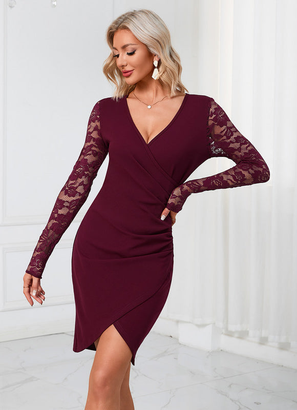 Robe Dentelle Bordeaux Ajustée - gallery 3