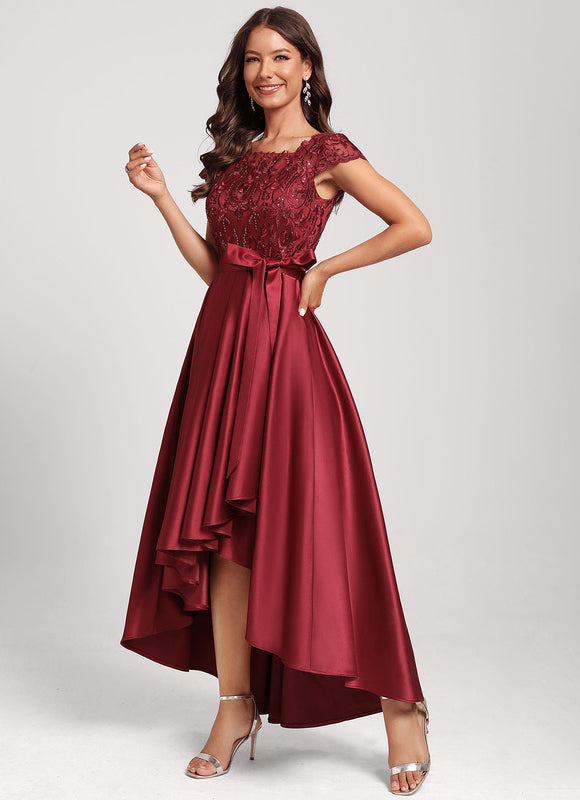 Robe Dentelle Chic Asymétrique Satin - gallery 4