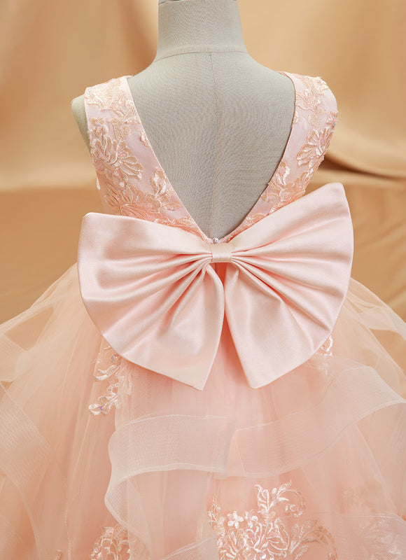 Robe Dentelle Tulle Saumon - gallery 1