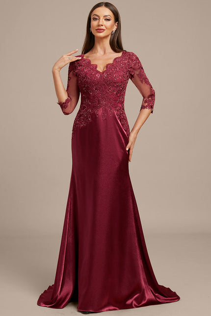 Robe Dentelle Satin Bordeaux Élégante - gallery 4