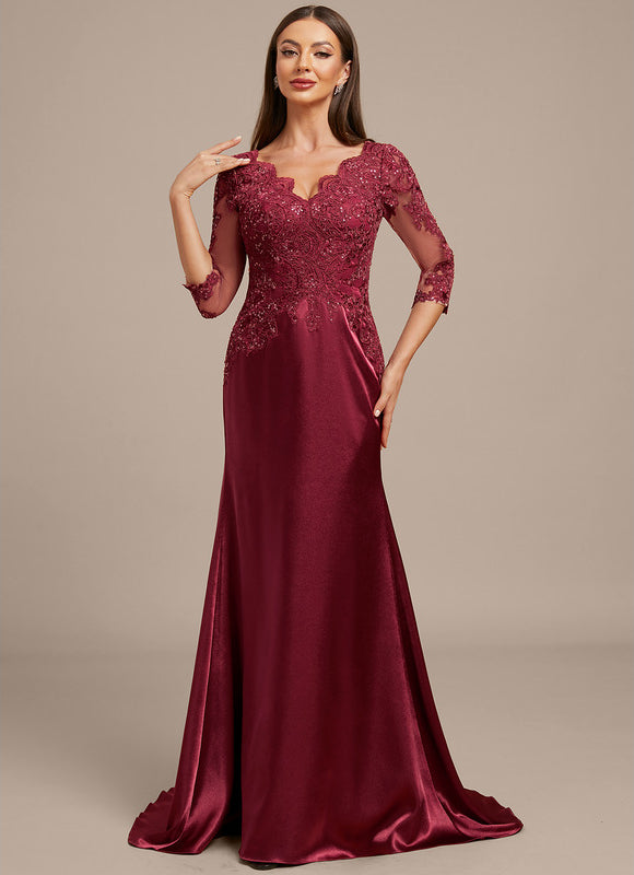 Robe Dentelle Satin Bordeaux Élégante - gallery 4