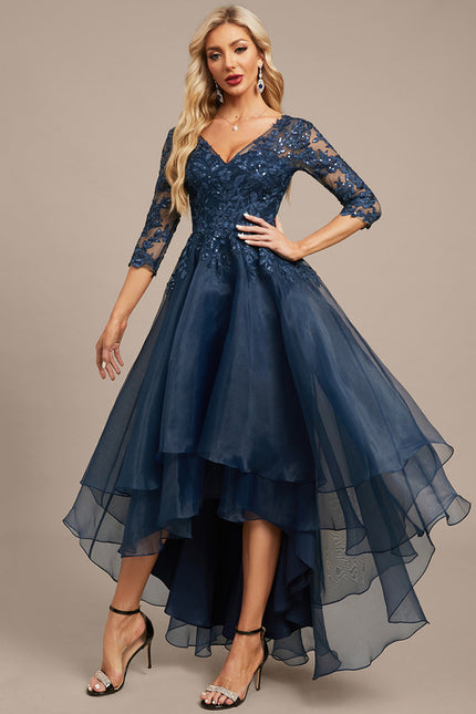 Robe Dentelle Asymétrique Bleu - gallery 2
