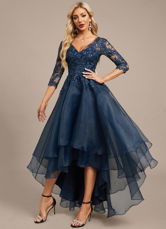 Robe Dentelle Asymétrique Bleu - gallery 2