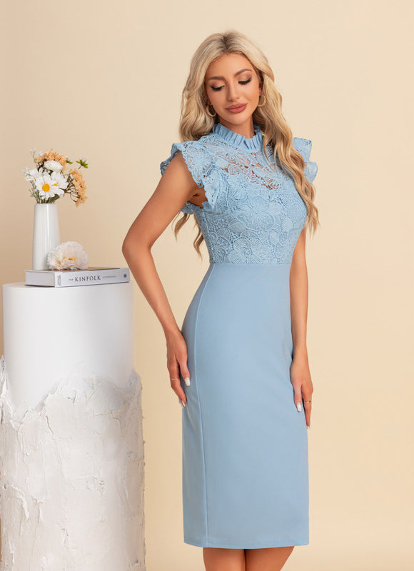 Robe Dentelle Midi Bleu Ciel - gallery 6