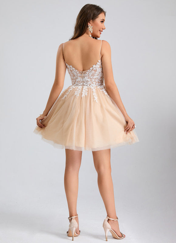 Robe Dentelle Courte Tulle Floral - gallery 5