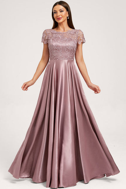 Robe Dentelle Satin Mauve - gallery 3