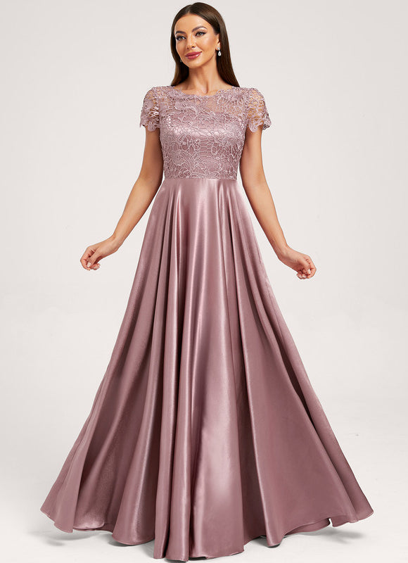 Robe Dentelle Satin Mauve - gallery 3