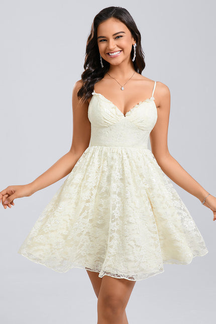 Robe Dentelle Courte Crème - gallery 1