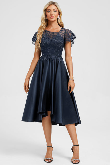 Robe Cocktail Bleu Marine Dentelle - gallery 3