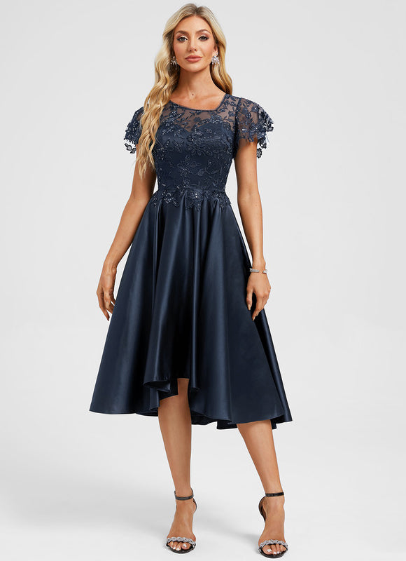 Robe Cocktail Bleu Marine Dentelle - gallery 3