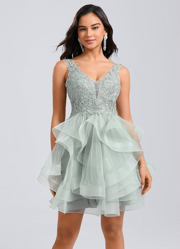 Robe Dentelle Tulle Vert Émeraude - gallery 6