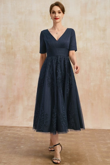 Robe Dentelle Marine Élégante - gallery 1