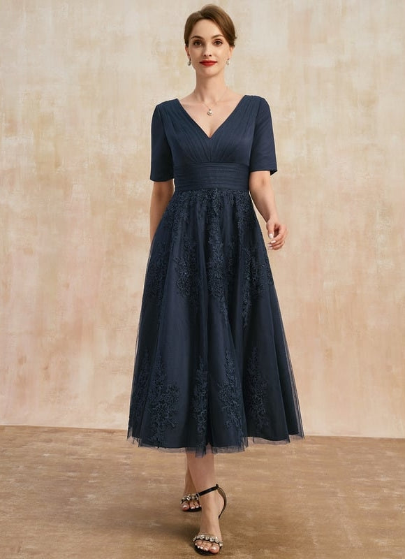 Robe Dentelle Marine Élégante - gallery 1