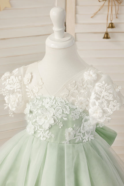 Robe Dentelle Tulle Vert Pâle - gallery 7