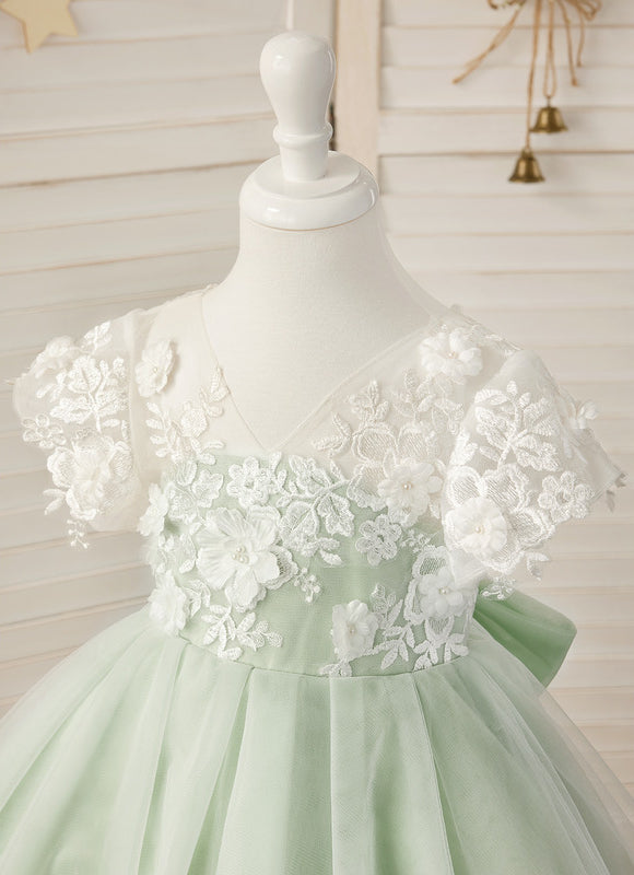 Robe Dentelle Tulle Vert Pâle - gallery 7