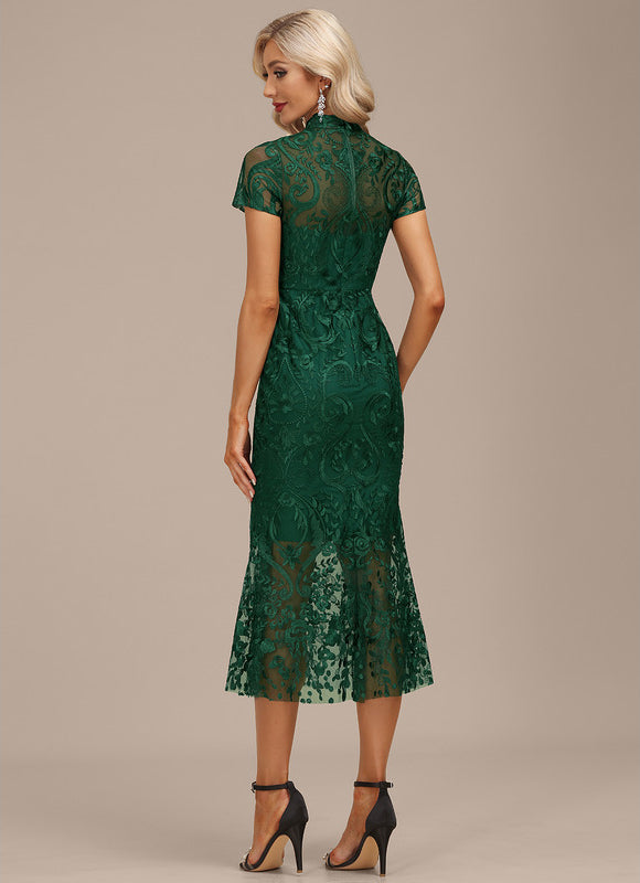 Robe Dentelle En Dentelle Verte - gallery 5