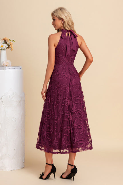 Robe Dentelle Midi Bordeaux Florale - gallery 1
