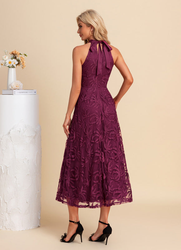 Robe Dentelle Midi Bordeaux Florale - gallery 1