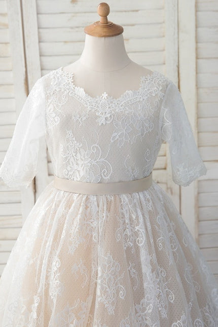 Robe Dentelle Tulle Blanc Festif - gallery 2