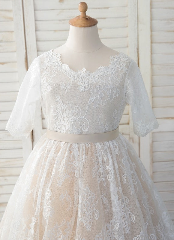Robe Dentelle Tulle Blanc Festif - gallery 2
