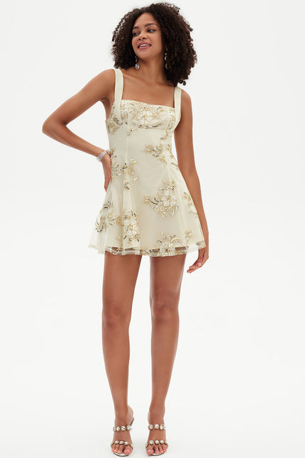 Robe Dentelle Dorée Fleurie - gallery 2