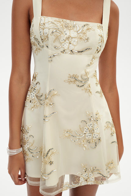 Robe Dentelle Dorée Fleurie - gallery 7