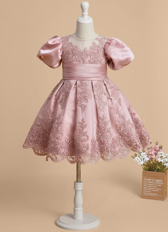 Robe Dentelle Satin Rose Élégante - gallery 3