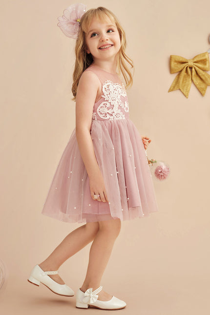 Robe Dentelle Fille Rose Perlée - gallery 6