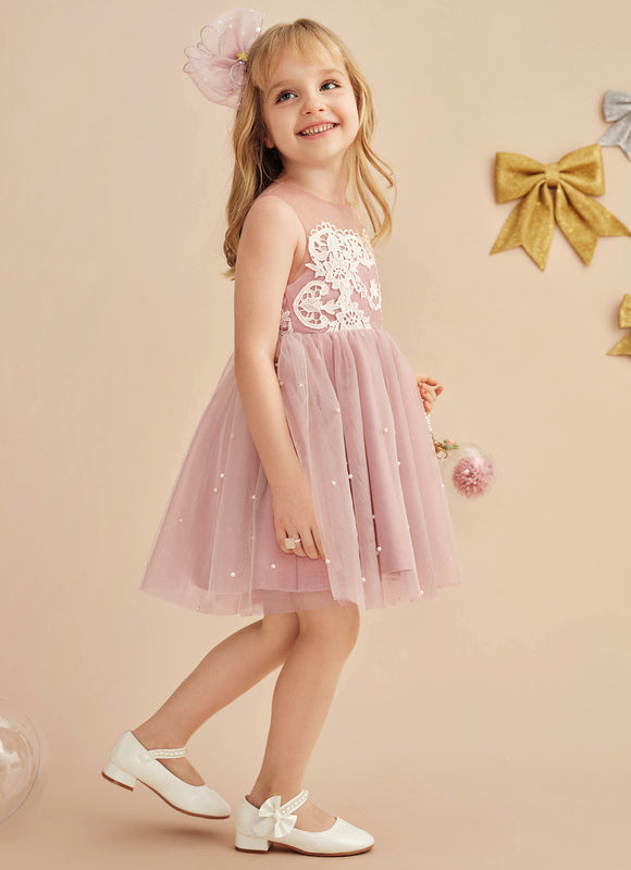 Robe Dentelle Fille Rose Perlée - gallery 6