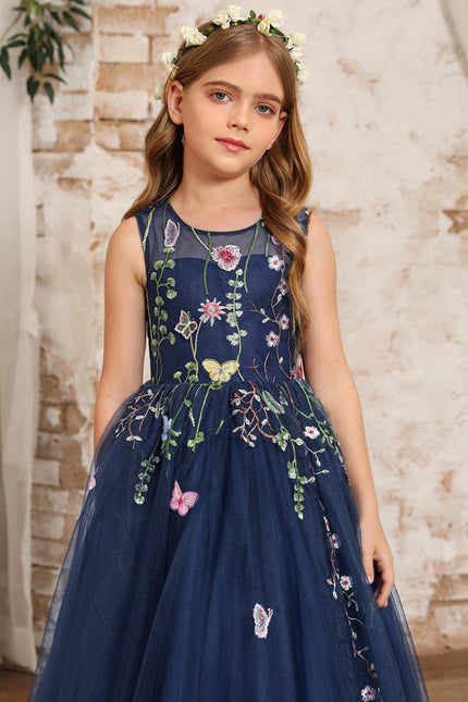 Robe Dentelle Tulle Marine Fleurie - gallery 4