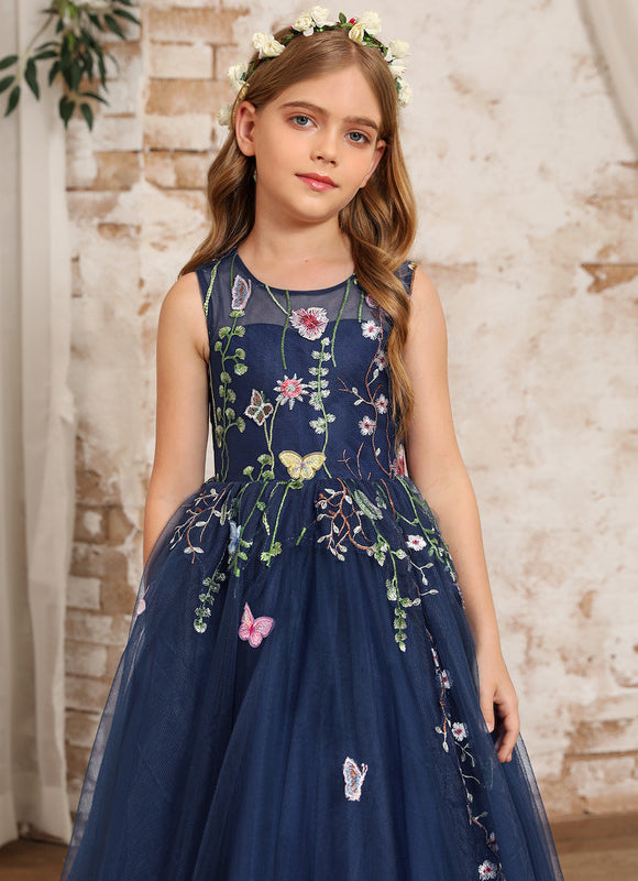 Robe Dentelle Tulle Marine Fleurie - gallery 4