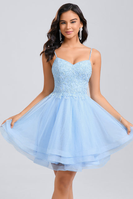 Robe Dentelle Tulle Bleu Pastel