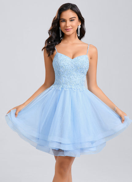 Robe Dentelle Tulle Bleu Pastel
