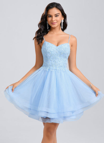 Robe Dentelle Tulle Bleu Pastel