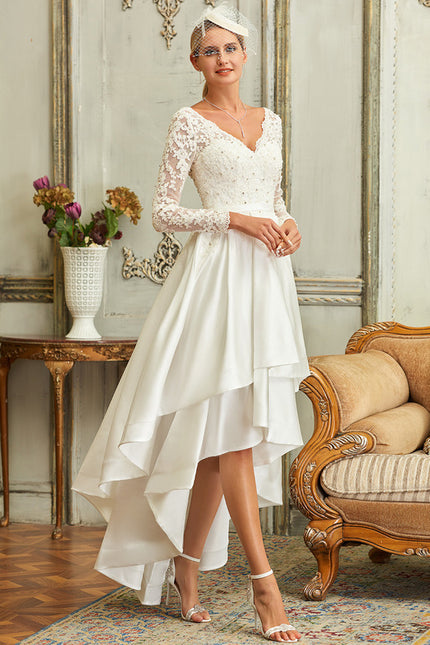 Robe Dentelle Nuptiale Asymétrique Satinée