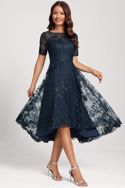 Robe Dentelle Pailletée Marine - gallery 1