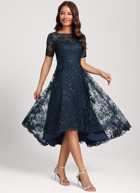 Robe Dentelle Pailletée Marine - gallery 1