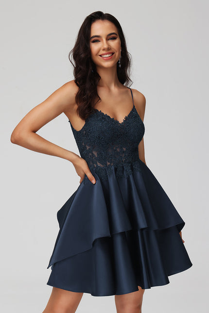 Robe Dentelle Satin À Volants - gallery 1